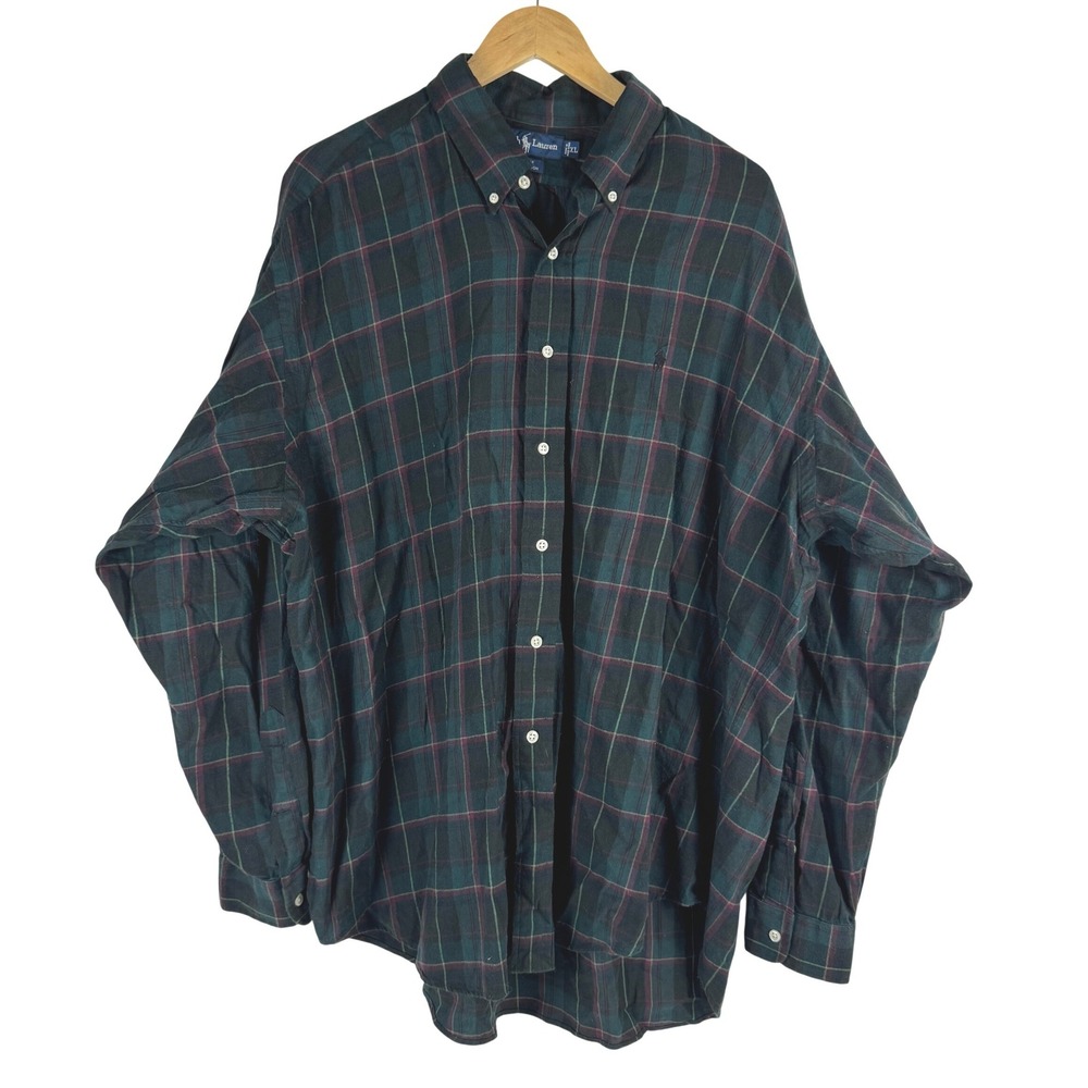 VTG! Ralph Lauren Blake Shirt Mens XL Green Plaid Button Down 100% Cotton